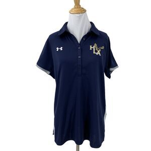 Under Armour Polo Shirt Womens L Large Navy HeatGear Hill Learning Academy Logo